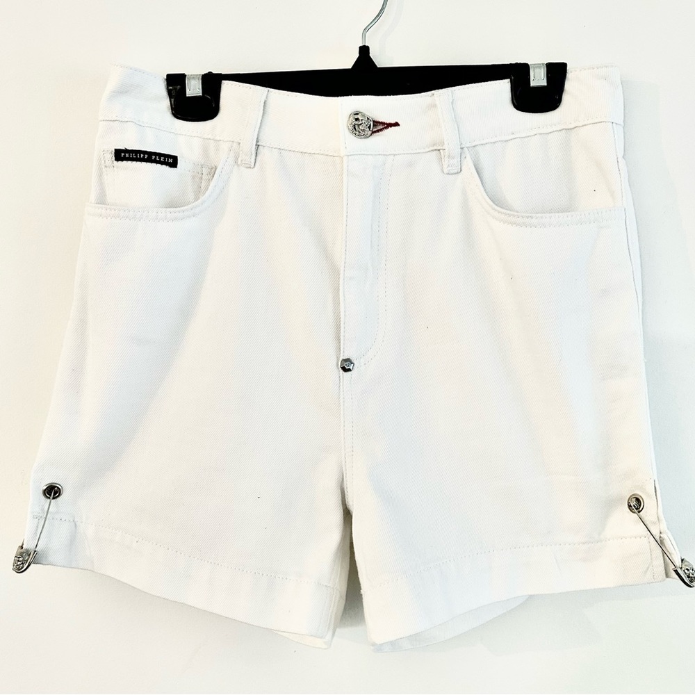 Philipp Plein White Denim Shorts